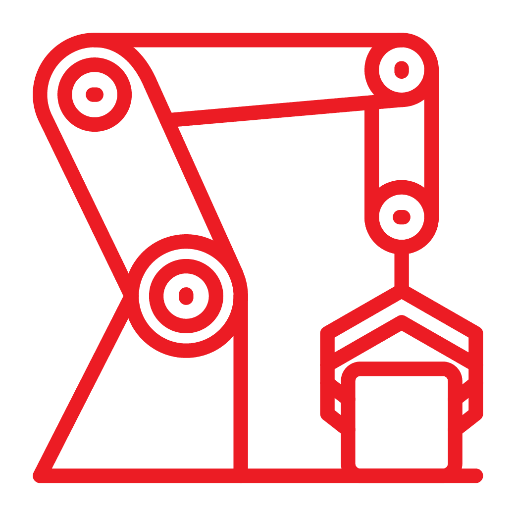 Manufacturing arm grabbing a box icon